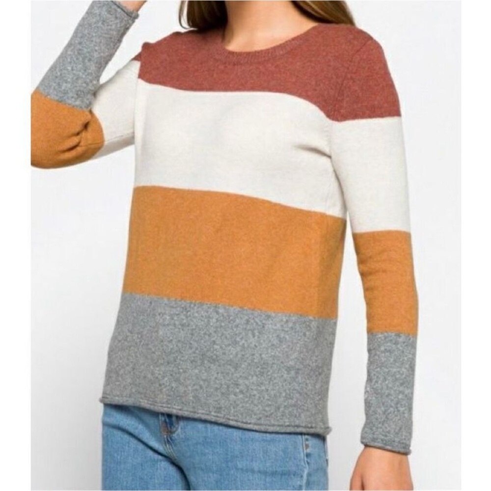 Pinque Gina Colorblock Crew Neck Stretch Pullover Knit Sweater Large NWOT L